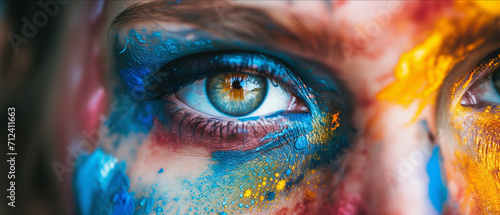 Vivid Canvas of Human Emotion: A Close-Up of an Eye Adorned with Colorful Paint Strokes