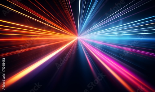 High speed straight lines and bokeh lights, glowing neon, speed of light in black studios. Generative Ai    © Handz