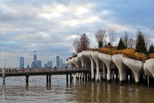 Little Island at Pier 55, artificial island park in Hudson River, in winter. New York City photo