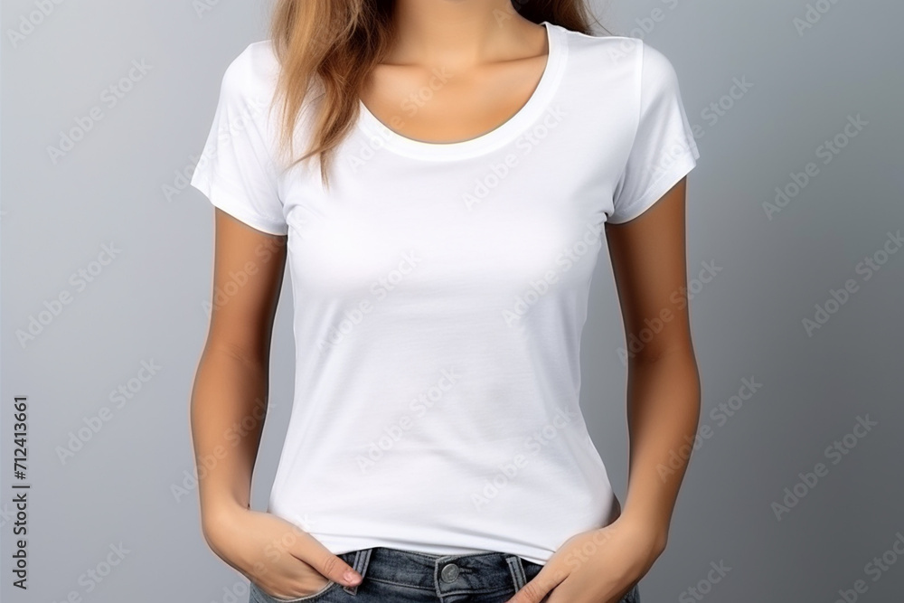 Woman in White Tshirt Mockup created with Generative AI Woman in White Tshirt Mockup created with Generative AI