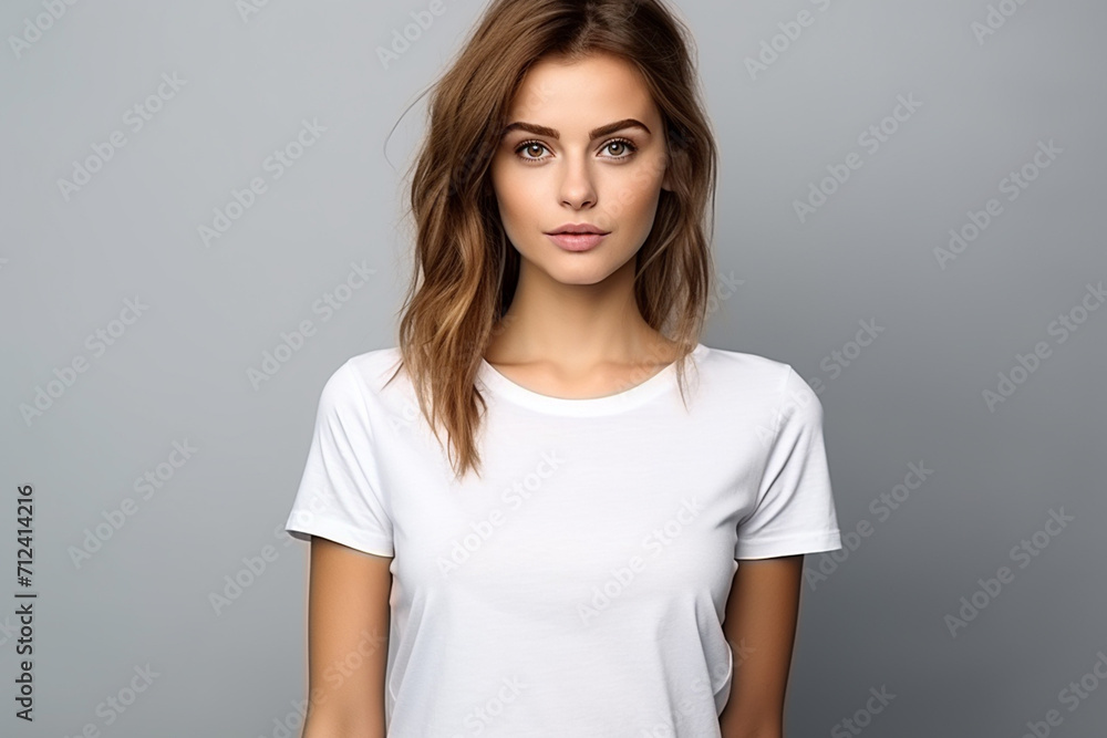 Woman in White Tshirt Mockup created with Generative AI Woman in White Tshirt Mockup created with Generative AI