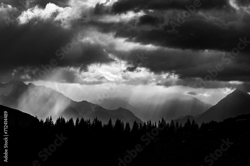 Snow on Mount Canin and Montasio. Black and white