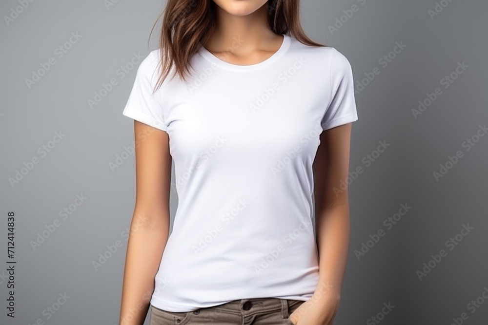 Woman in White Tshirt Mockup created with Generative AI Woman in White Tshirt Mockup created with Generative AI