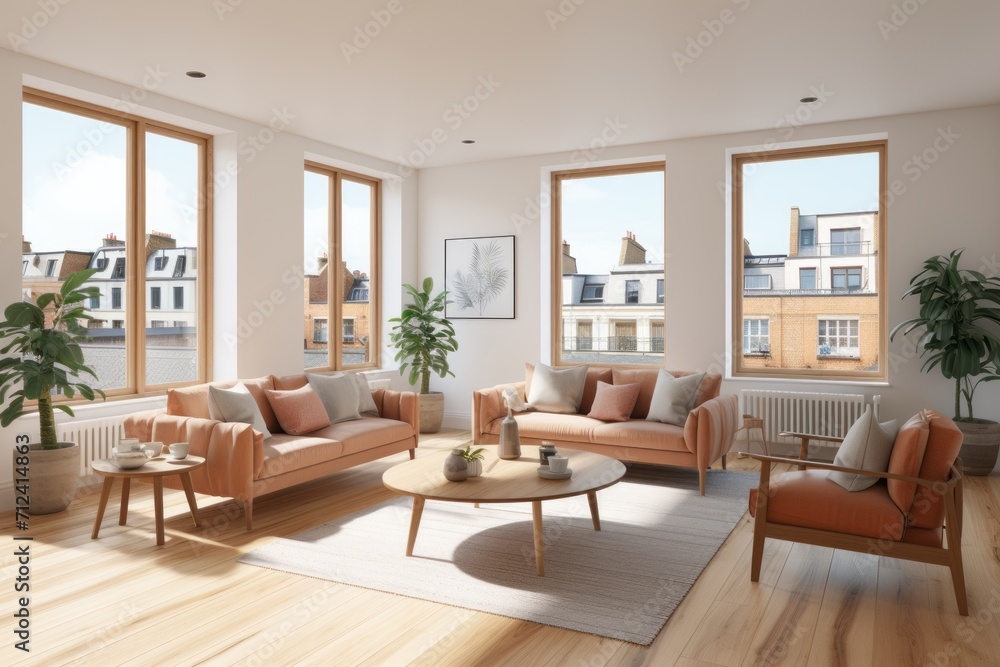 Elegant Scandinavian Apartment. Embracing Cozy Modernity with Chic and Contemporary Furnishings. Behind the window of small town dwellings. Elegant Scandinavian Apartment. Embracing Cozy Modernity with Chic and Contemporary Furnishings. Behind the window of small town dwellings.