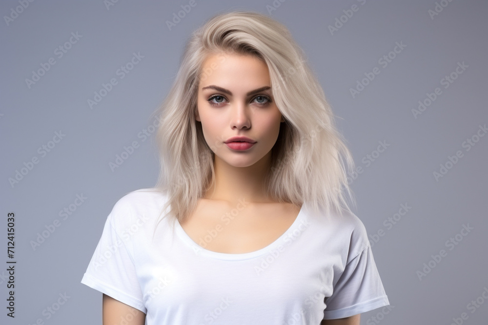 Naklejka premium Woman in White Tshirt Mockup created with Generative AI