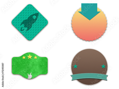 Range of Trendsetting Badges, Unique Logo Patches, and Distinctive Shop Labels (ID: 712415087)