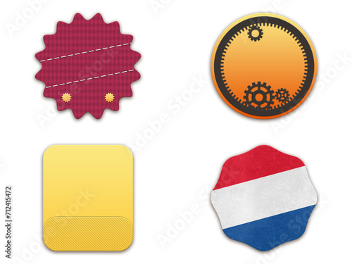 Variety of Dazzling Badges, Contemporary Logo Embellishments, and Exclusive Store Labels (ID: 712415472)