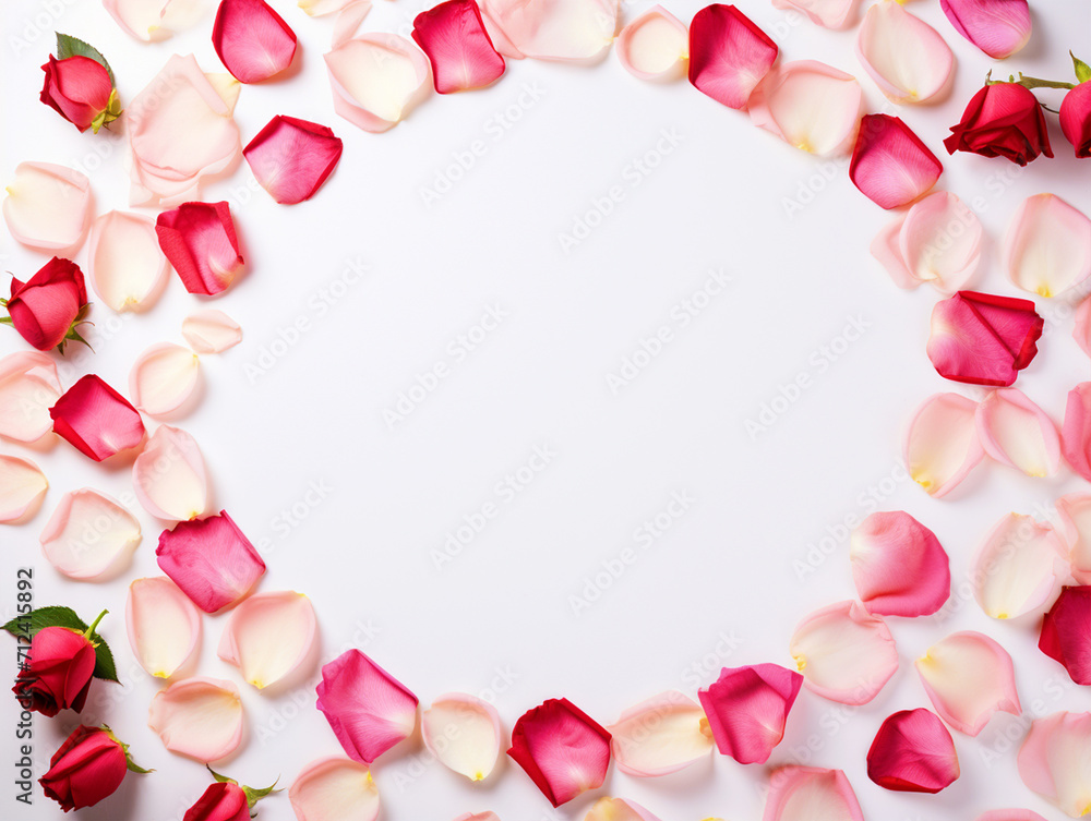 Rose flower petals circular border on isolated background - ai generative