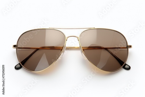 Stylish Aviator Sunglasses with Gold Frame Isolated on White Background - Perfect Fashion Accessory