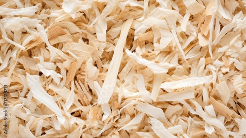 Heap of Wood Shavings. Closeup Background of Wooden Shavings, Copy Space for Woodworking or