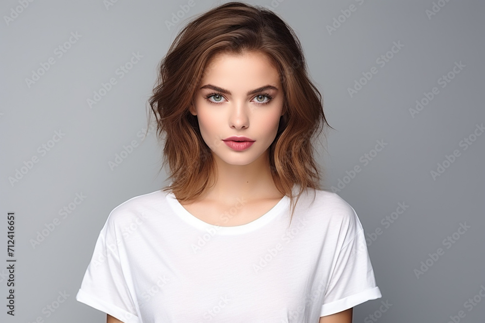 Woman in White Tshirt Mockup created with Generative AI Woman in White Tshirt Mockup created with Generative AI