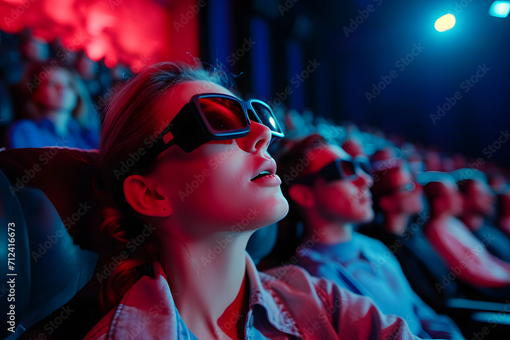 3D-Filmbegeisterung: Gruppe begeisterter Menschen mit 3D-Brillen erlebt gemeinsam ein faszinierendes Kinoerlebnis 3D-Filmbegeisterung: Gruppe begeisterter Menschen mit 3D-Brillen erlebt gemeinsam ein faszinierendes Kinoerlebnis