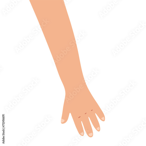 Human left hand isolated on white background in cartoon style. Learning body parts for kids. Arm front side.Vector illustration