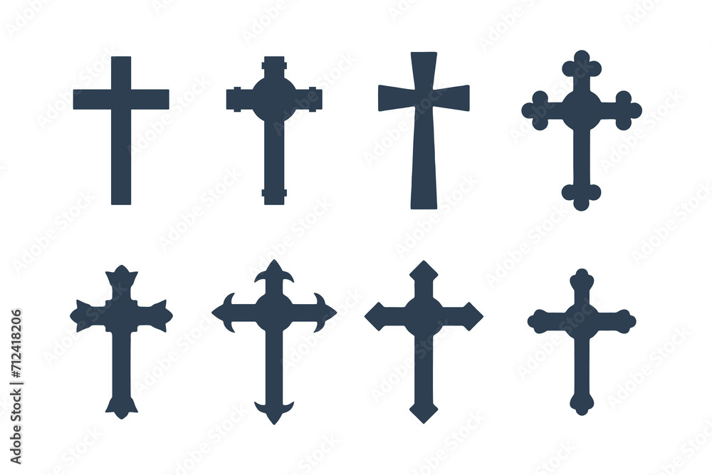 Christian cross vector symbol flat style. Set of different crosses icon