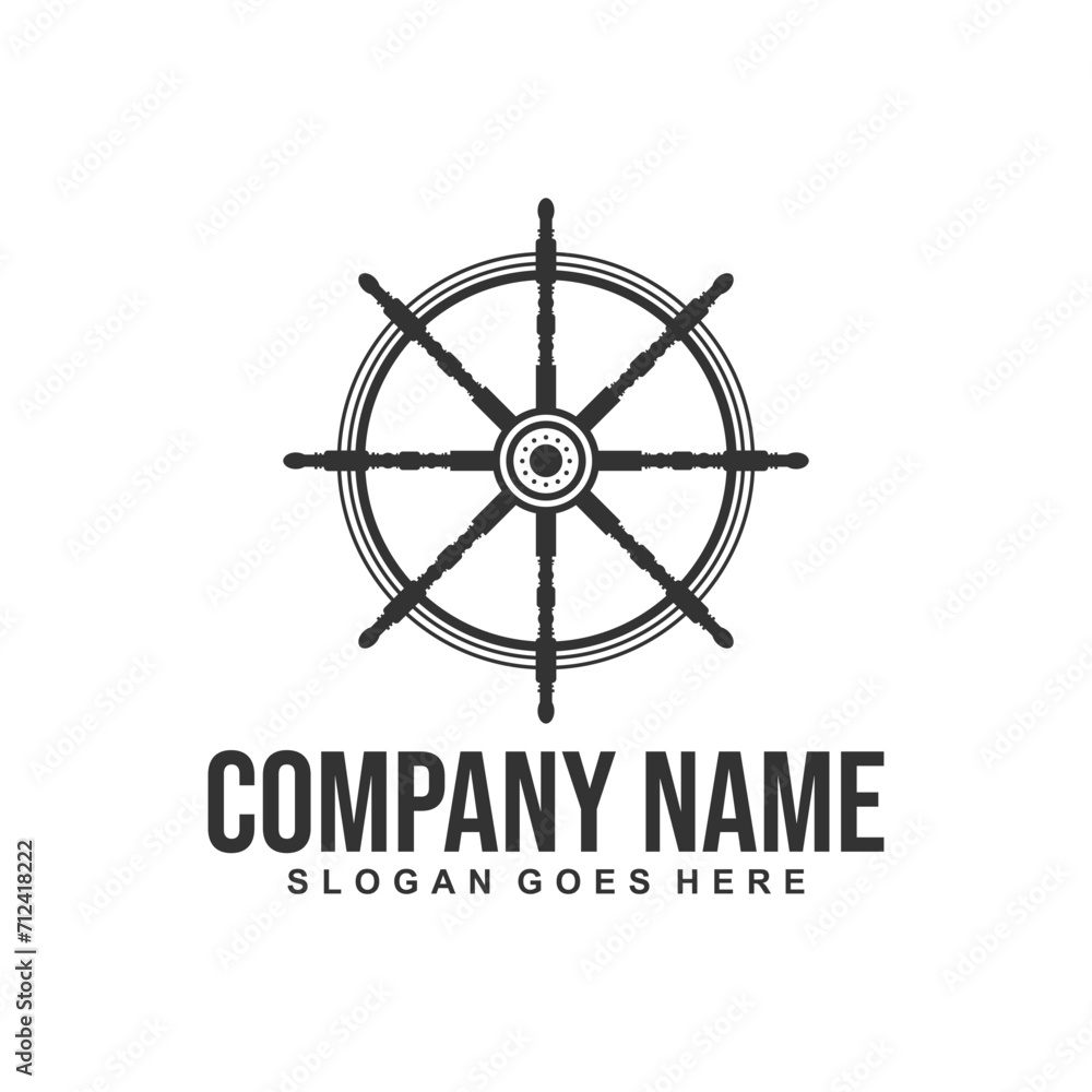 Steering Wheel Sailor Captain Boat Ship Yacht Transport logo design inspiration