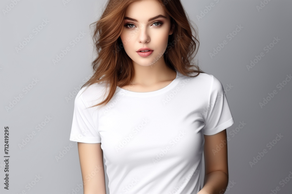 Woman in White Tshirt Mockup created with Generative AI Woman in White Tshirt Mockup created with Generative AI