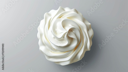 Whipped Cream swirl on gray background. 3d realistic vector illustration of whipped cream. Top view. Made with generative ai photo
