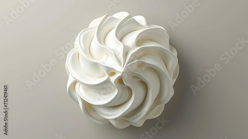 Whipped Cream swirl on gray background. 3d realistic vector illustration of whipped cream. Top view. Made with generative ai photo