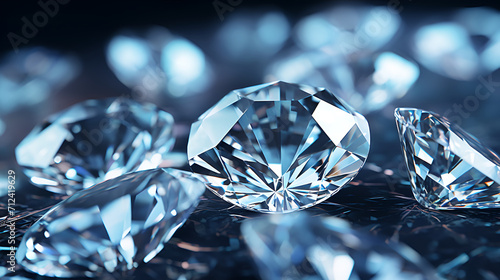 Close up of diamonds with different cuts and sizes on dark background