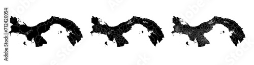 Set of isolated Panama maps with regions. Isolated borders, departments, municipalities.