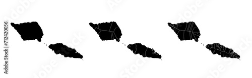 Set of isolated Samoa maps with regions. Isolated borders, departments, municipalities.