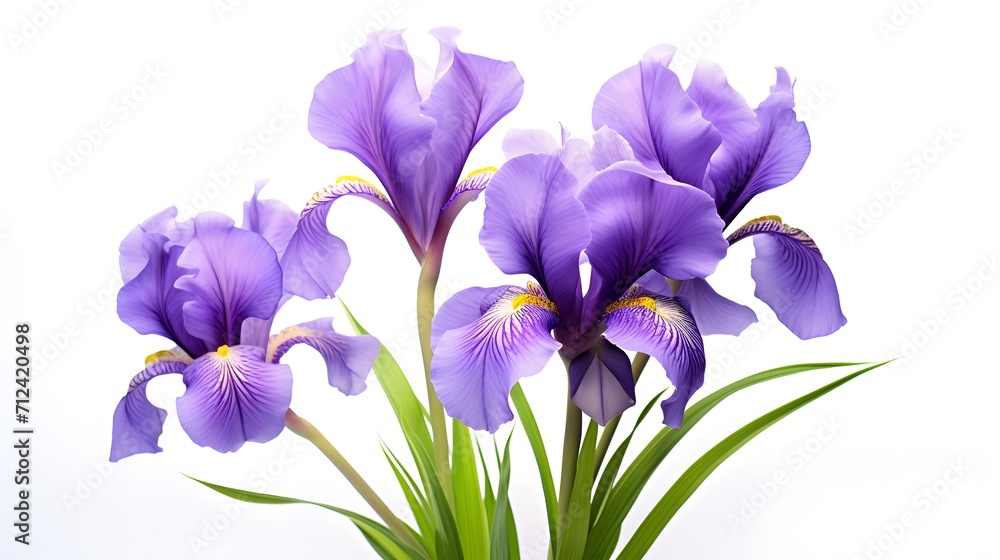 Iris flower isolated on white background, beautiful spring plant.