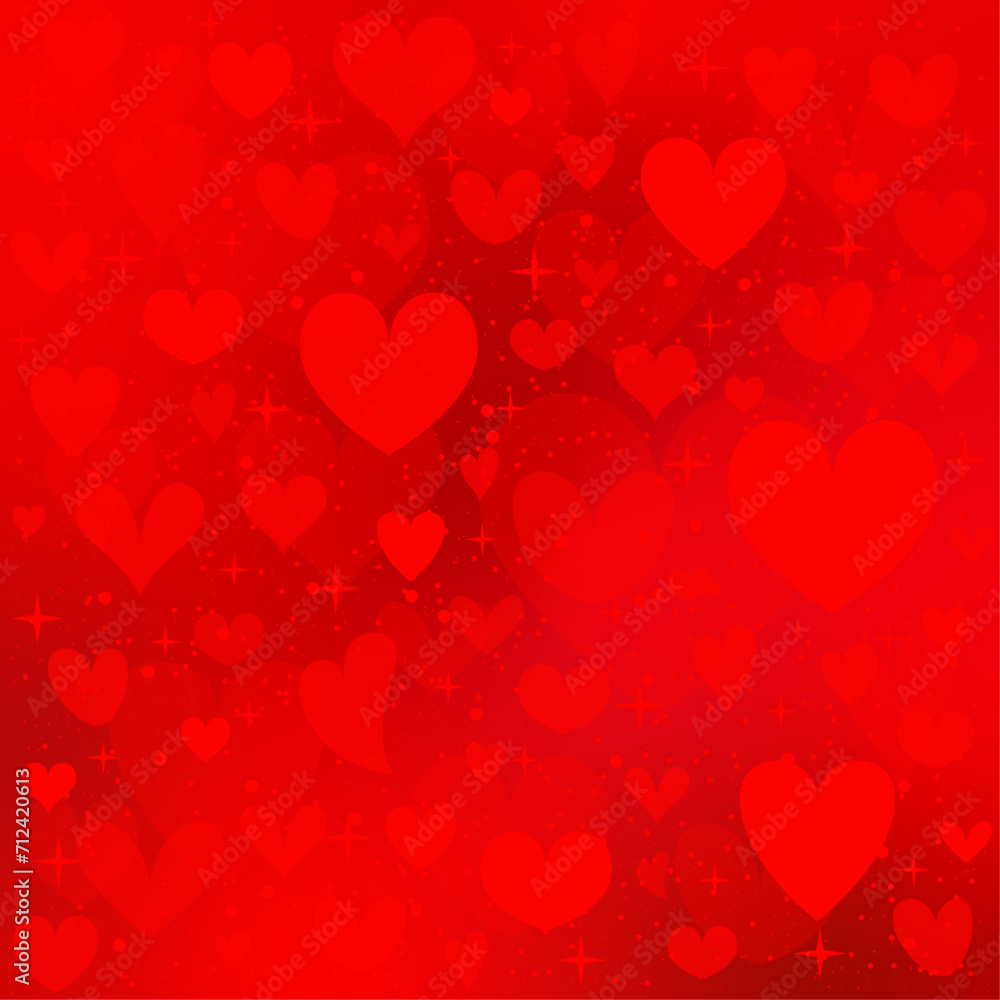 Red heart background with hearts and stars. Mother's Day or Valentine's Day pattern