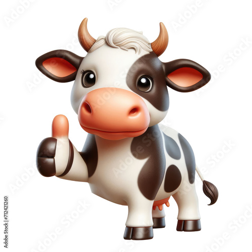 Cute cow giving a thumbs up gesture isolated on transparent background.