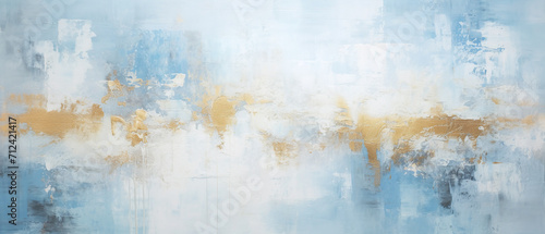 Abstract rough blue  white  and gold art painting texture background.