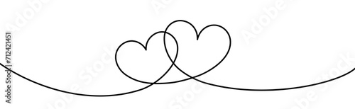 Heart icons border with line art. Valentine's Day or Mother's Day vector divider.