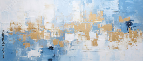 Abstract rough blue, white, and gold art painting texture background. © Ozis