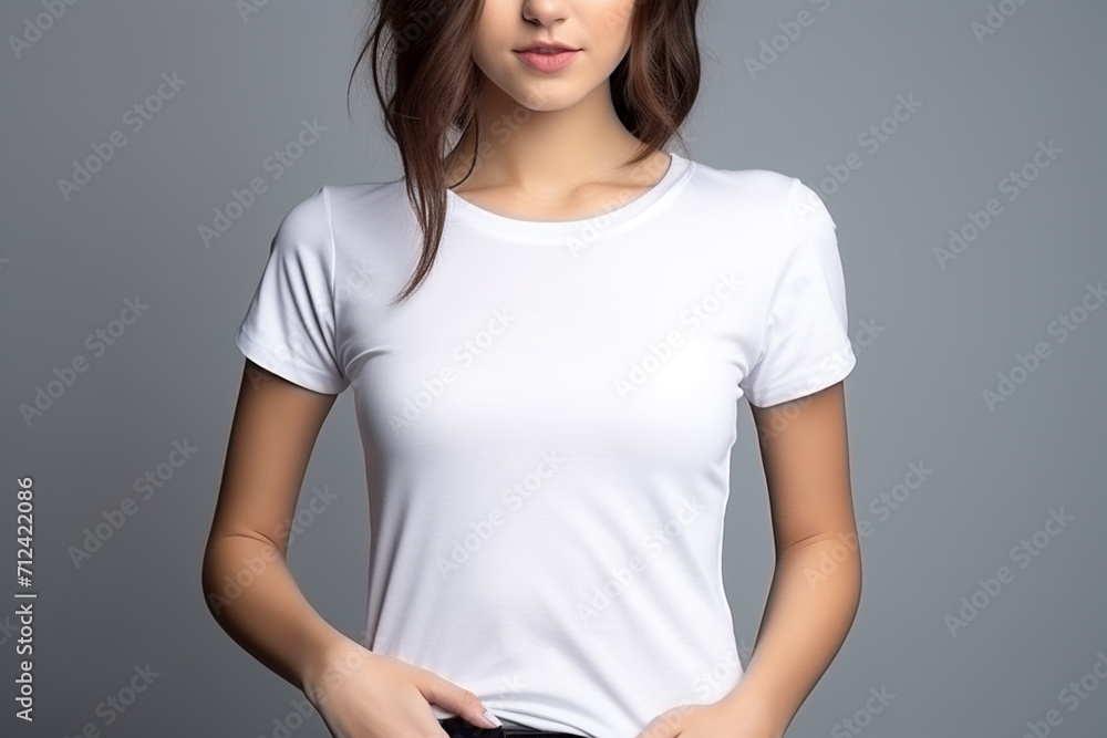 Woman in White Tshirt Mockup created with Generative AI Woman in White Tshirt Mockup created with Generative AI