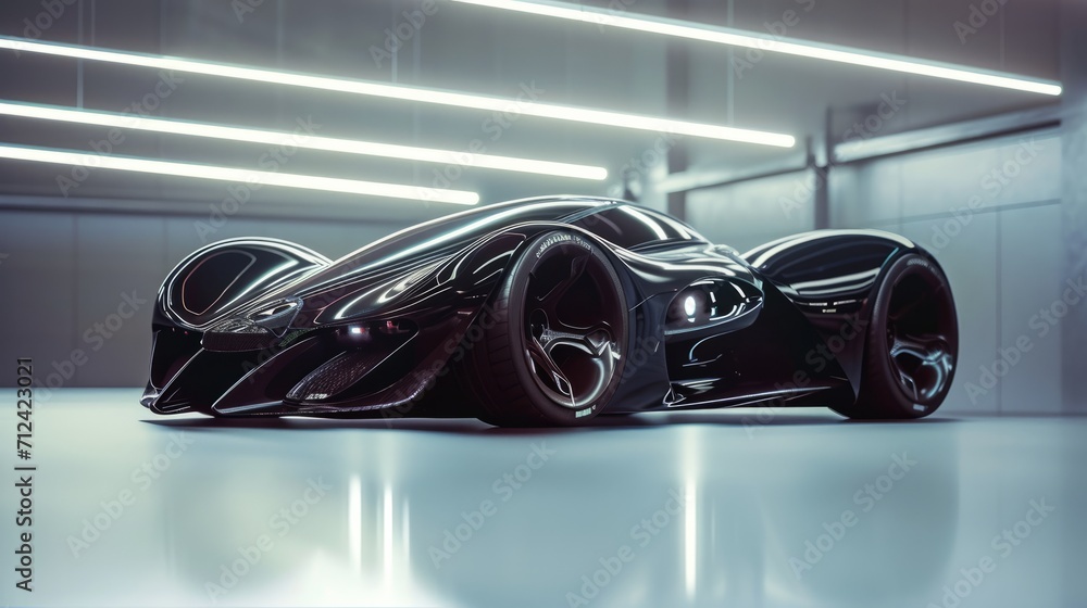 Futuristic Car in Dimly Lit Room, A Glimpse of Tomorrows Automobile Tech
