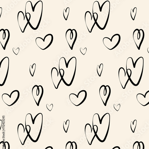 Hand-drawn hearts seamless pattern. Valentine day or Mother Day background