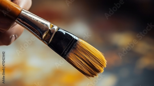 Female Artist Works on Abstract Oil Painting, Moving Paint Brush Energetically She Creates Modern Masterpiece. Dark Creative Studio where Large Canvas Stands on Easel Illuminated. Low Angle Close-up