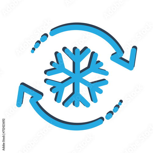 Freezer control icon, auto cooling or defrost, conditioning car or house, snowflake with two rotation arrows.