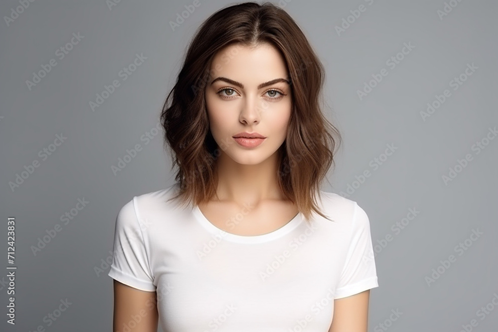 Woman in White Tshirt Mockup created with Generative AI Woman in White Tshirt Mockup created with Generative AI