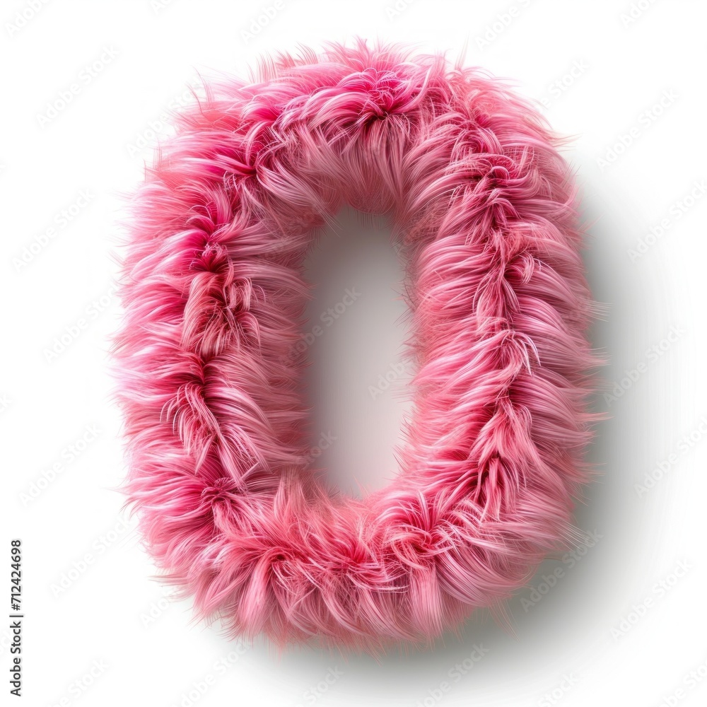 Pink fur number. Furry number 0 isolated on white background. Pink fur number. Furry number 0 isolated on white background.