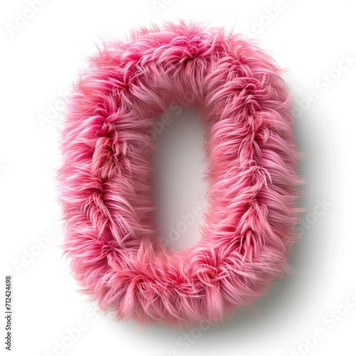 Pink fur number. Furry number 0 isolated on white background.
