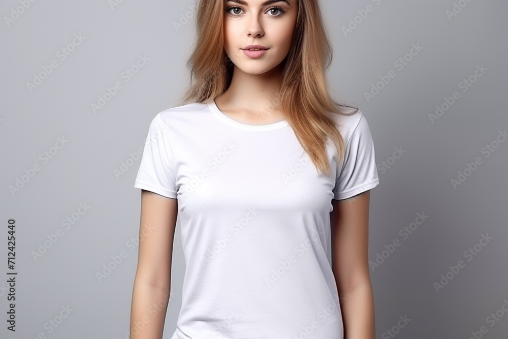Woman in White Tshirt Mockup created with Generative AI Woman in White Tshirt Mockup created with Generative AI