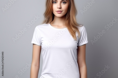 Woman in White Tshirt Mockup created with Generative AI