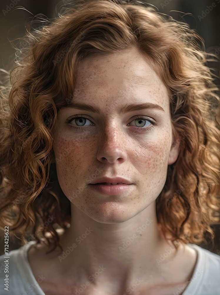 red-haired woman with freckles in a white T-shirt red-haired woman with freckles in a white T-shirt