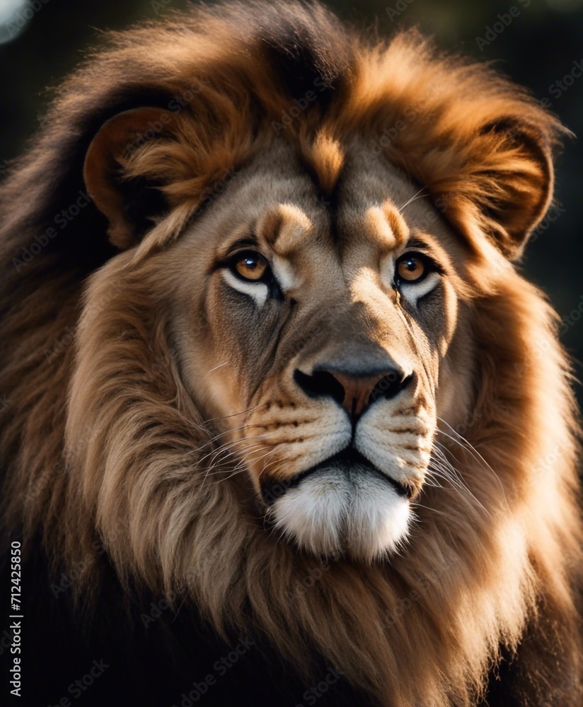 Majestic Lion king , Portrait on black background, Wildlife animal