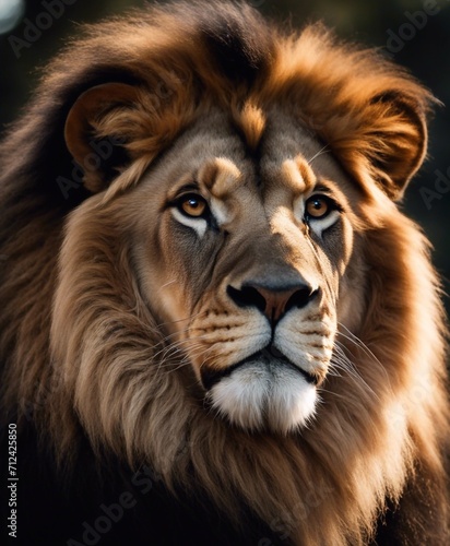 Majestic Lion king   Portrait on black background  Wildlife animal