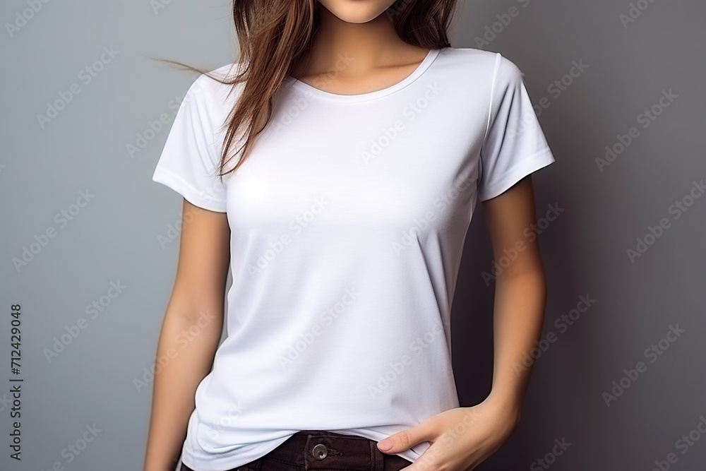 Woman in White Tshirt Mockup created with Generative AI Woman in White Tshirt Mockup created with Generative AI
