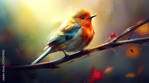 cute little robin sitting on a tree, wallpaper design