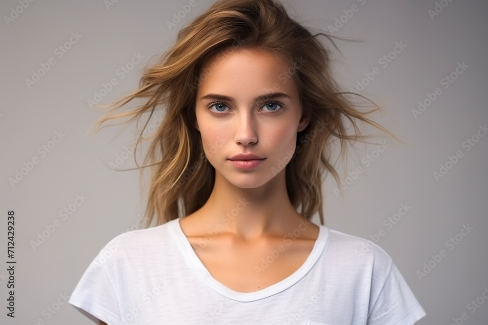 Woman in White Tshirt Mockup created with Generative AI Woman in White Tshirt Mockup created with Generative AI