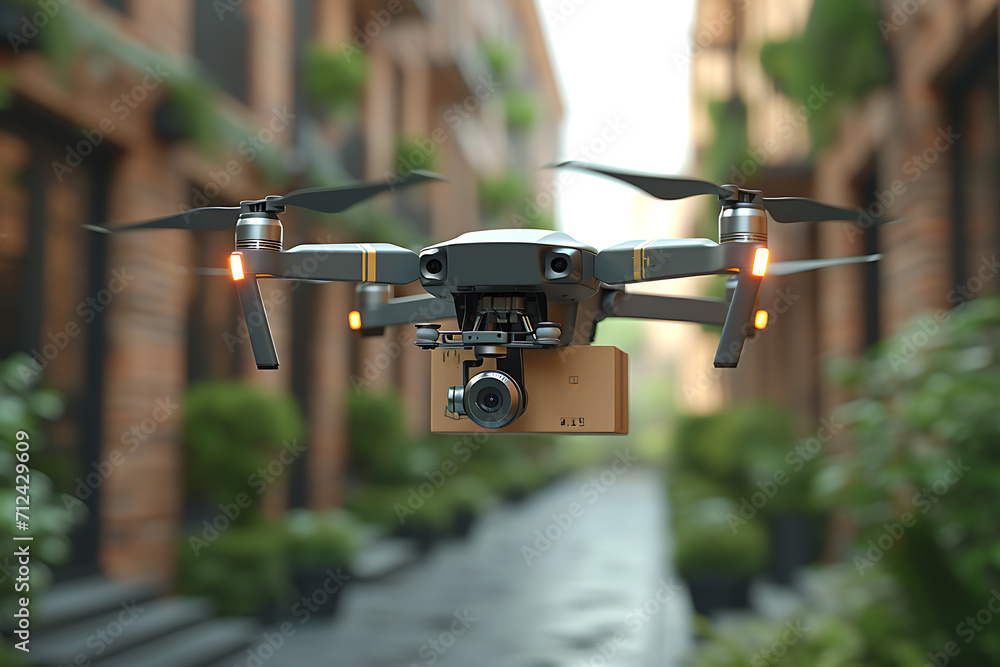 delivery drone delivers a large brown mail package around the city delivery drone delivers a large brown mail package around the city
