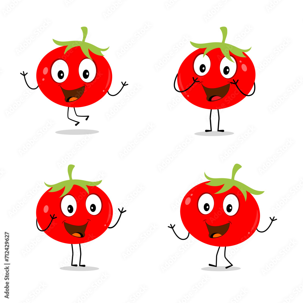 Tomato character design vector. Cartoon mascot tomato smiling. Tomato on white background. Tomato character design vector. Cartoon mascot tomato smiling. Tomato on white background.