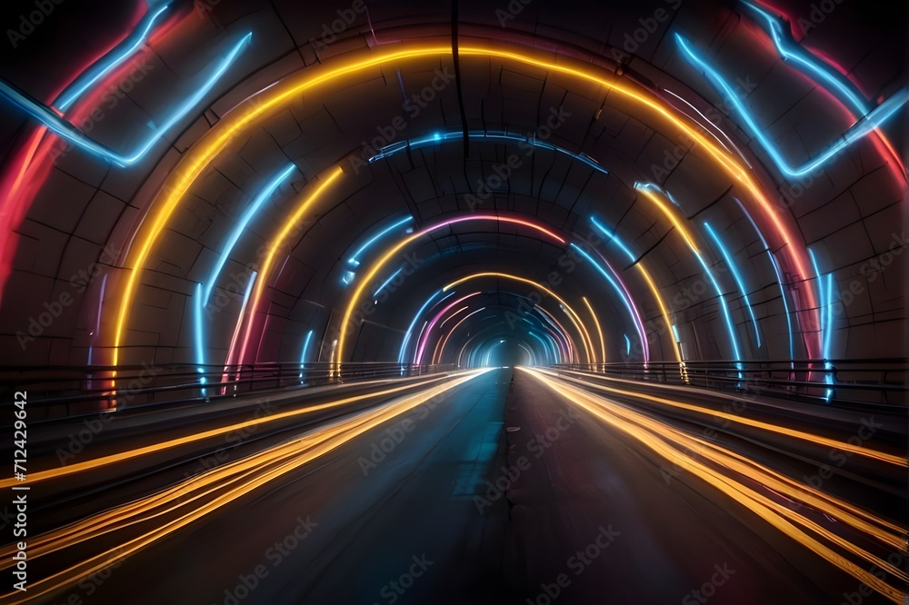 tunnel illuminated by colorful vibrant neon lights, background tunnel illuminated by colorful vibrant neon lights, background